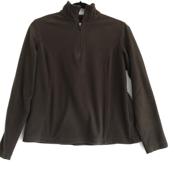 SOLD!! Lands End Brown Small Zip Pullover Fleece Long Sleeve Thermacheck Sweater - Picture 1 of 8
